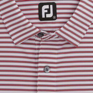 Men's Footjoy Lisle White/Red/Navy Pinstripe Polo
